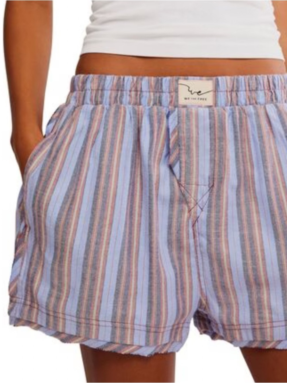 Free People Day to Day Flannel Boxer Shorts Blue Combo